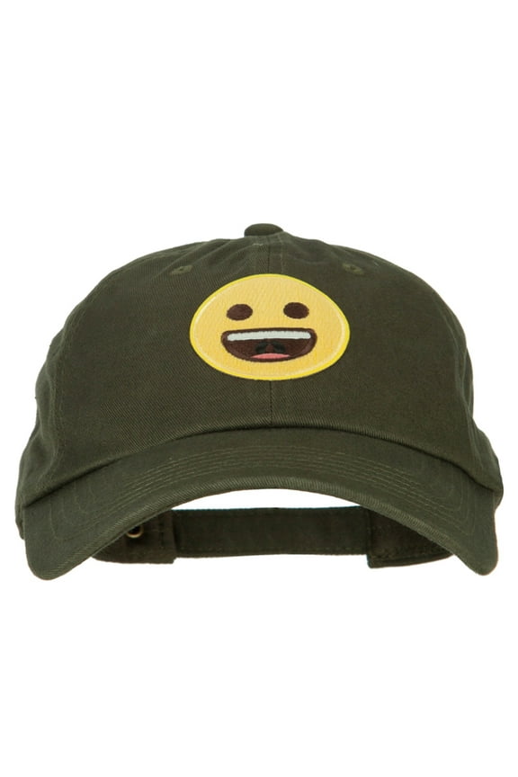 Grinning Icon Patched Unstructured Washed Cap - Olive OSFM