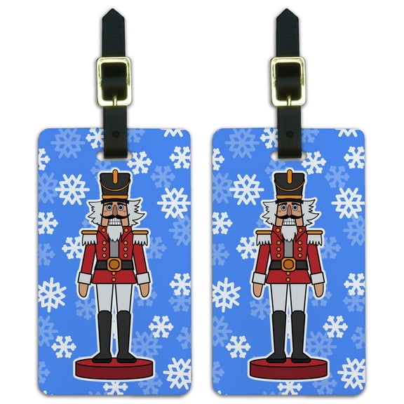Grinning Nutcracker Soldier with Snowflakes Luggage ID Tags Suitcase Carry-On Cards - Set of 2