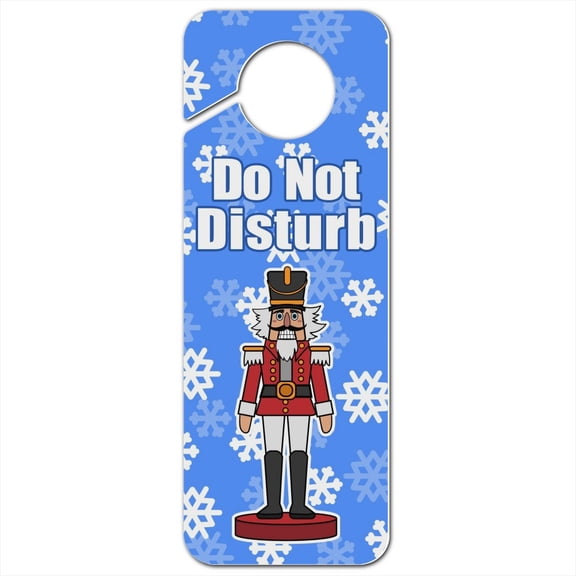 Grinning Nutcracker Soldier with Snowflakes Plastic Door Knob Hanger Sign