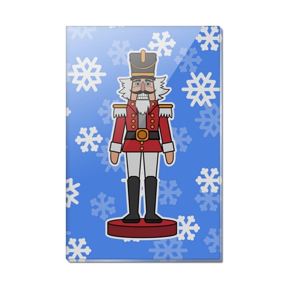 Grinning Nutcracker Soldier with Snowflakes Rectangle Acrylic Fridge Refrigerator Magnet