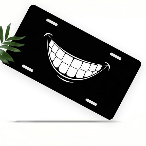 Grinning Teeth Front License Plate, Metal License Plate, Funny Standard Plates Personalized Novelty Decorative For Men/Women/Boys/Girls Car 6×12 Inch