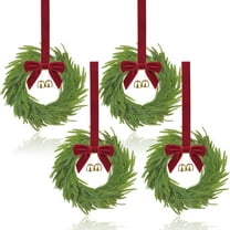 Grinzy 4 pcs 12 inch Mini Christmas Wreath,Small Wreaths for Kitchen Cabinets with Red Bows and Bells,Artificial Mini Wreaths Indoor/Outdoor for Christmas Window,Stairs Railing and Chairs Decor