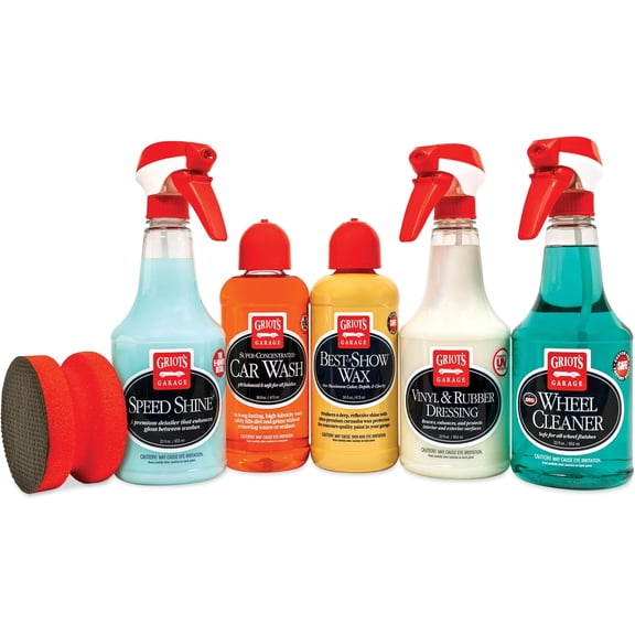 Griot's Garage Starter Car Care Kit, Vehicle Detailing Set, Includes Car Wash, Wax, Vehicle Detailer, Wheel Cleaner, Clay Bar, Vinyl and Rubber Dressing, 11131