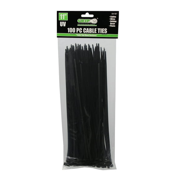 Grip 100 pc 11" Multi-Purpose Heavy Duty Electrical Cable Ties - UV Resistant - Loop Tensile Strength 50 lbs