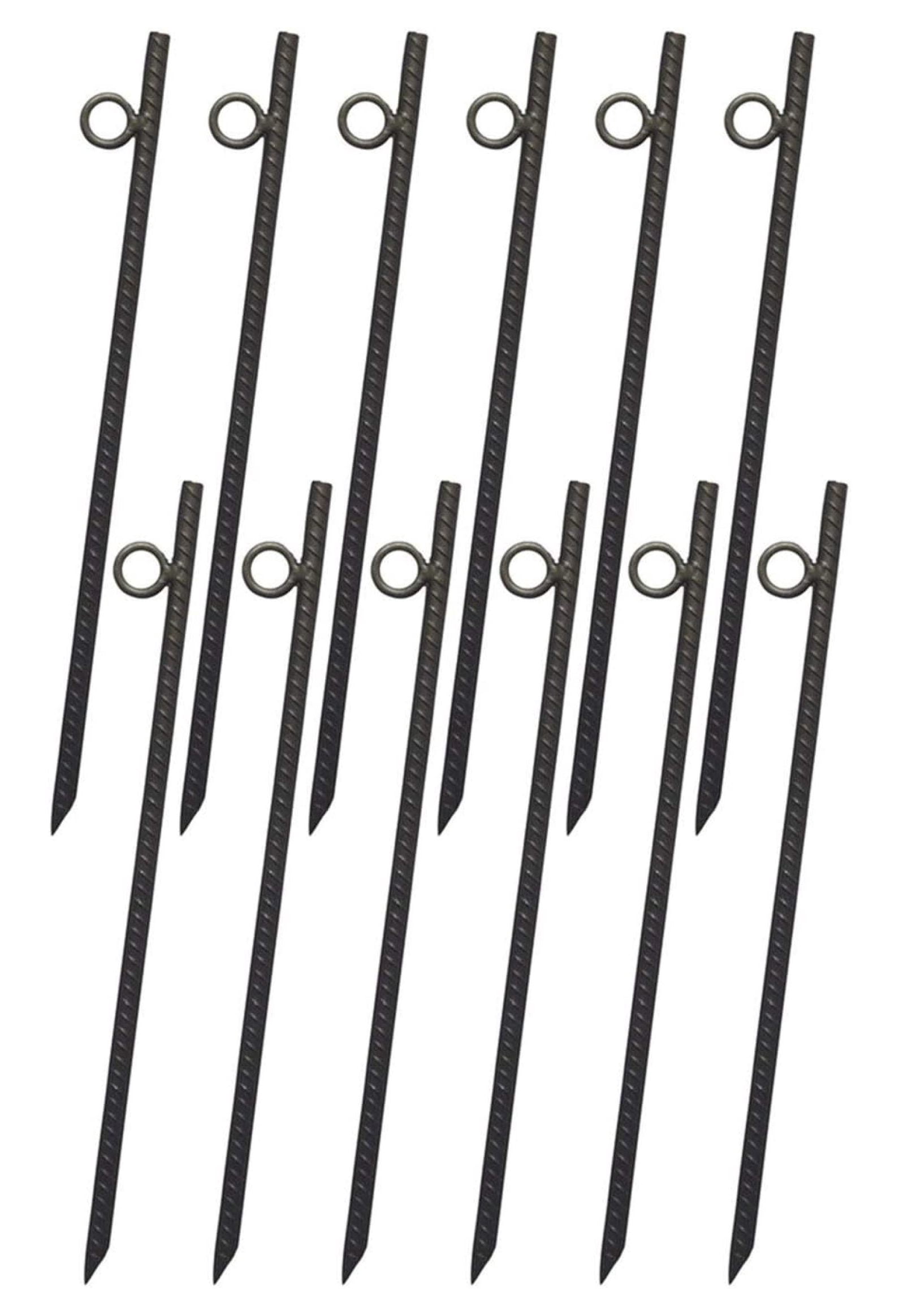 Grip 18 Inch Steel Durable Heavy Duty Tent Canopy Ground Stakes with Angled Ends and 1 Inch Loops for Campsites and Canopies
