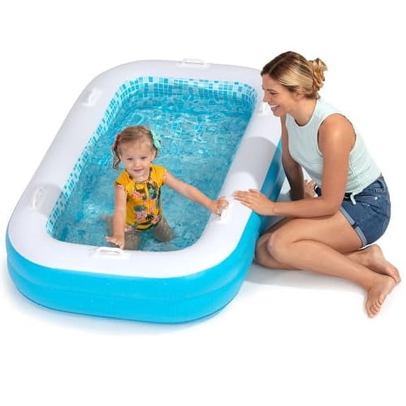 Grip A Pool Inflatable Kiddie Pool 65"x39"x10" Age 2+, Toddler Ball Pit, Adult Backyard Tanning Pool - Summer Blue