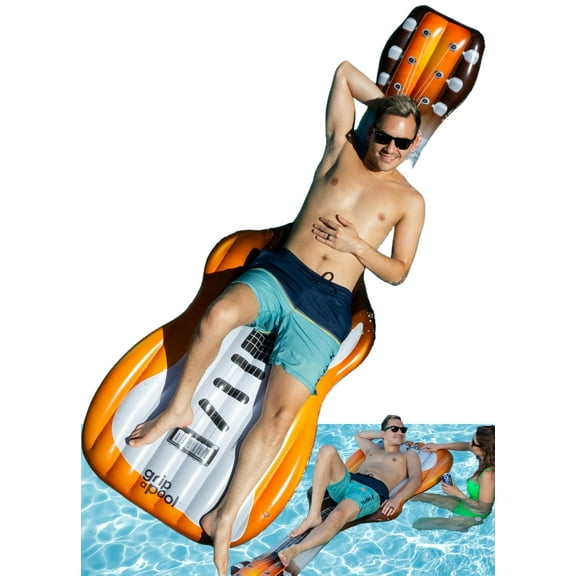Grip A Pool Pool Float Mat Raft Lounger, Guitar Design, Over 7 Feet Long Inflatable Pool Mattress, 1 Count