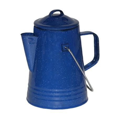 grip blue enamel coffee percolator for camping