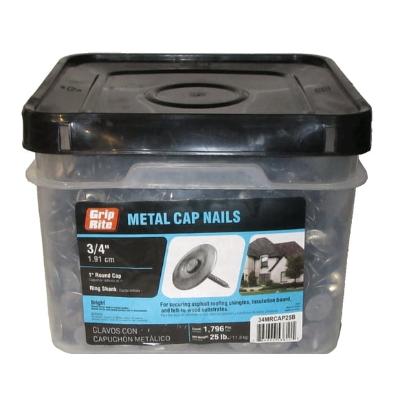 Grip-Cap Series 34MRCAP 1" Cap Nail 3/4" Long,  1796 Count, 25lb Metal/Steel
