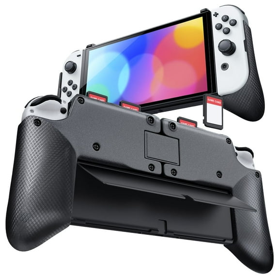 Grip Case for Nintendo Switch OLED - Foldable Ergonomic Switch Grip with Slim, Lightweight, Comfortable Handle & 4 Game Card Slots Compatible with N-Switch OLED Model(2021) ONLY, Black