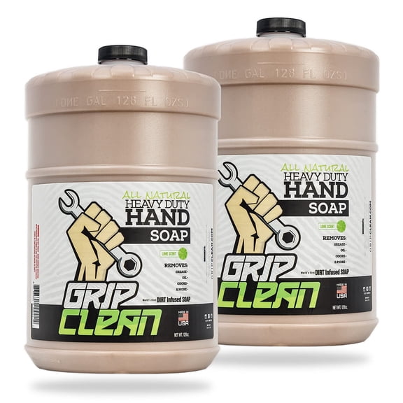 Grip Clean Pumice & Clay Hand Cleaner for Mechanics – Removes Grease, Oil & Grime – 128 oz (Pack of 2)