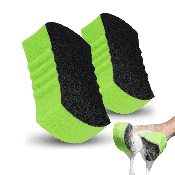 Grip Clean Dual Texture Car Wash Sponge 2 Pack - Bug Scrubber & Soft Foam Vehicle Cleaner