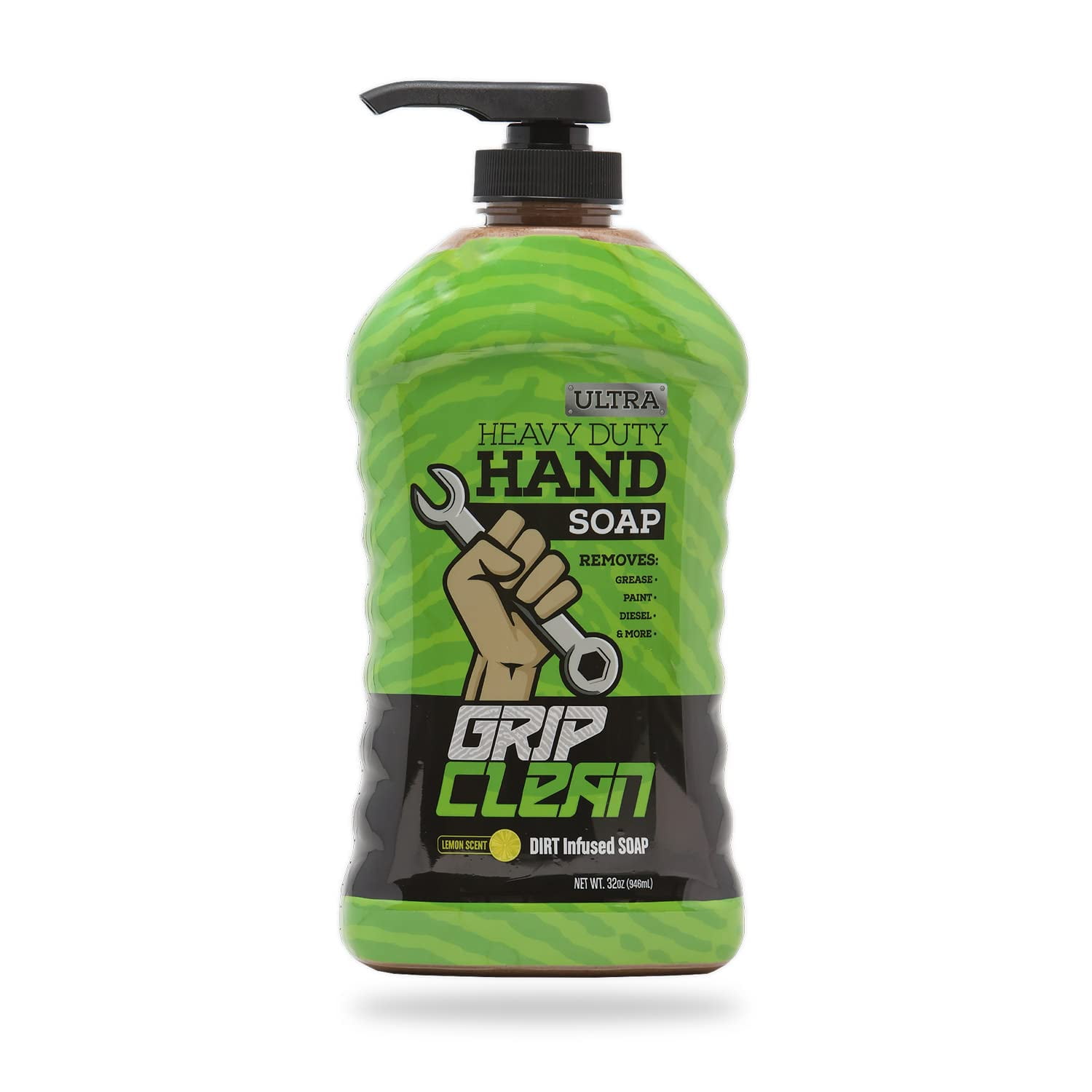 Grip Clean Ultra Heavy Duty Hand Cleaner For Auto Mechanics Dirt - Infused Walnut Hand Scrub - Exfoliating Waterless Hand Cleaner. Lemon Scented Mechanic Soap & Paint Remover, for Grease, Oil, Paints