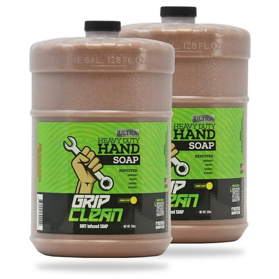 Grip Clean Ultra Heavy Duty Hand Cleaner For Auto Mechanics Dirt - Infused Walnut Hand Scrub - Exfoliating Waterless Hand Cleaner. Lemon Scented Mechanic Soap & Paint Remover, for Grease, Oil, Paints
