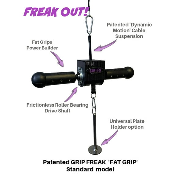 Grip Freak Thick Grip Wrist Roller w Power Rack Arm & Weight Plate Loader