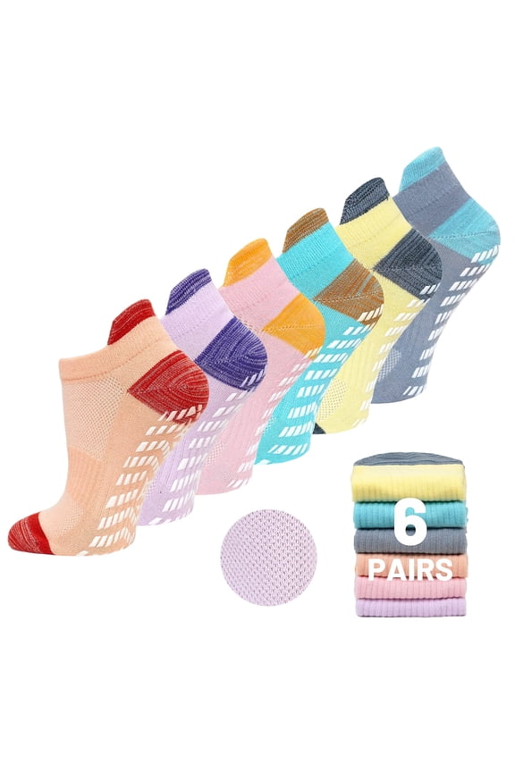 Grip Pilates Socks for Women, PUTUO Non Slip Yoga Sock, Gripper Socks for Athletic Pilates Ballet Workout Hospital, 6 Pairs