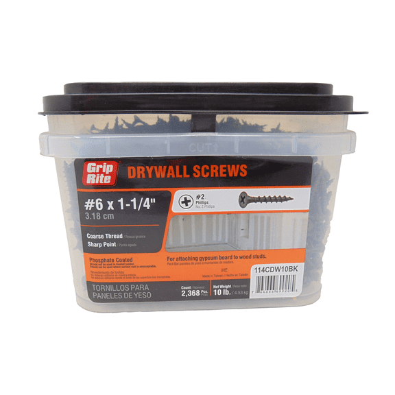 Grip Rite 114CDW10BK #6 by 1-1/4" Bulk Drywall Screws 2,368 count, 10lbs.