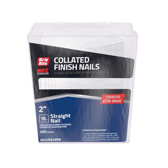 Grip-Rite 2034232 2 in. 16 Gauge Straight Strip 316 Stainless Steel Finish Nails - Pack of 500