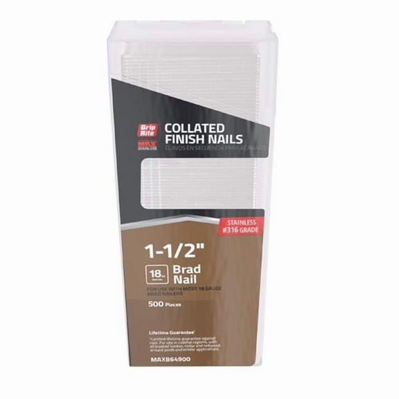 Grip-Rite 2034233 1.5 in. 18 Gauge Angled Strip 316 Stainless Steel Brad Nails