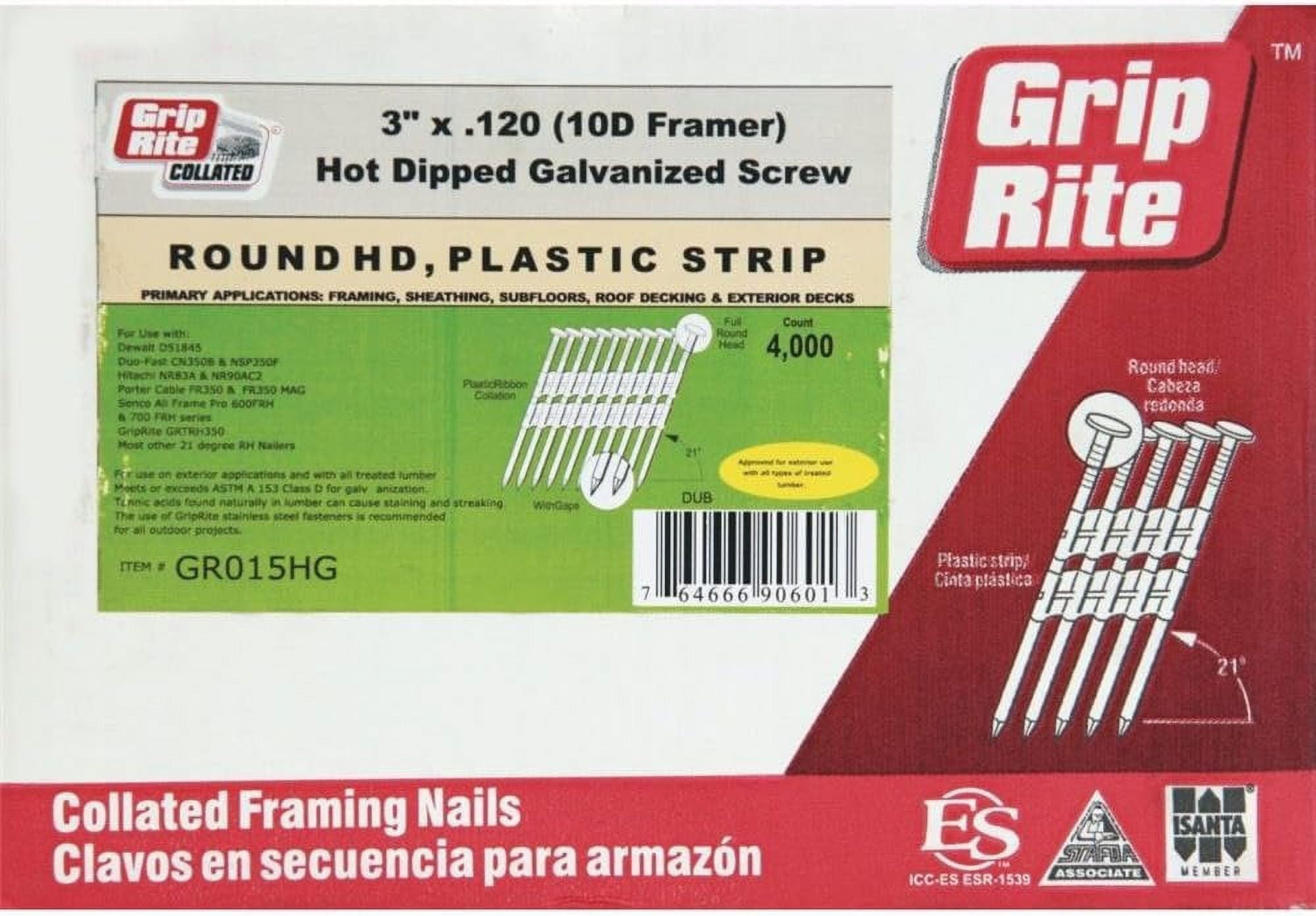 GripRite 21 Degree Plastic Strip Full Round Head Framing Stick Nail