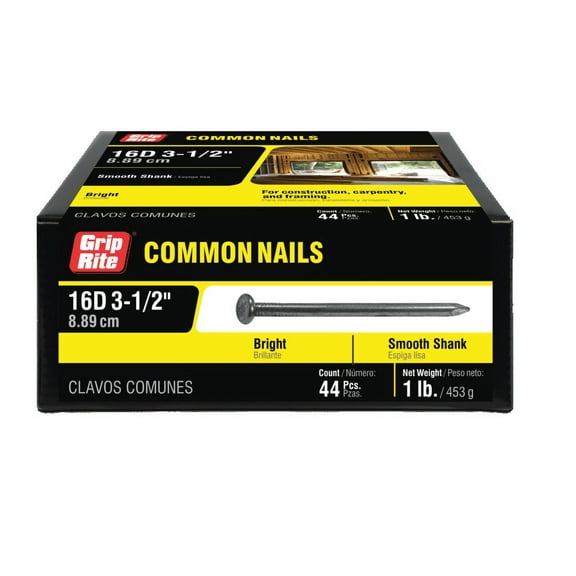 Grip-Rite 3-1/2-in 8-Gauge Bright Steel Smooth Shank Common Nails 1lb.
