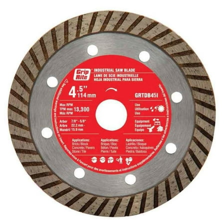Grip Rite 4 1/2 Inch Industrial Turbo Rim Diamond Blade For Masonry And Tile
