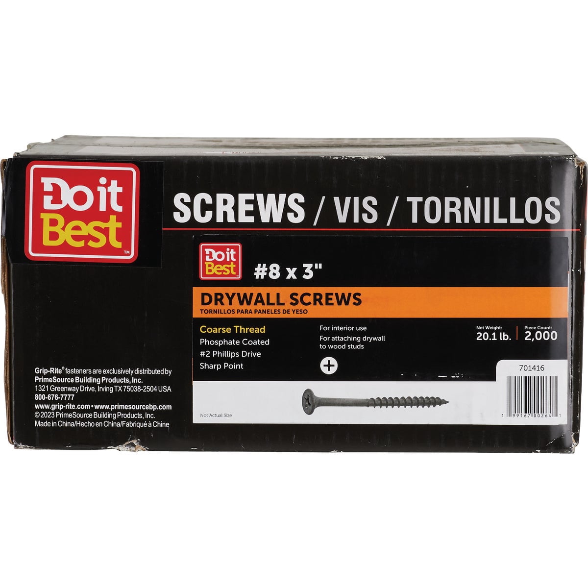 Grip-Rite 5024190 20 lbs No.8 x 3 in. Phillips Drywall Screws