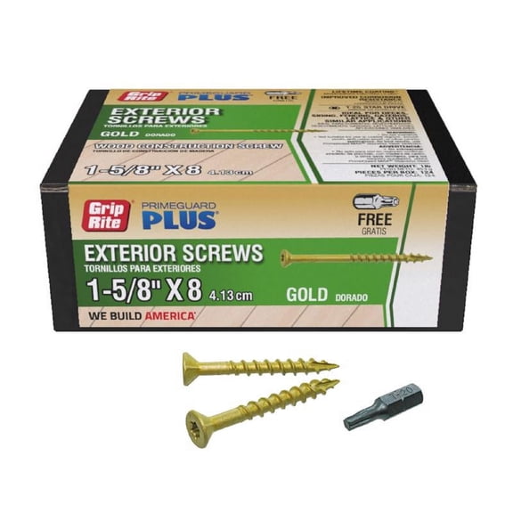 Grip-Rite 5030158 No. 8 wire x 1.625 in. PrimeGuard Plus Star Flat Head Deck Screws, Pack of 124