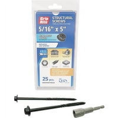 Grip-Rite 5037431 0.3125 in. wire x 5 in. Star Hex Washer Head Structural Screws, Pack of 25