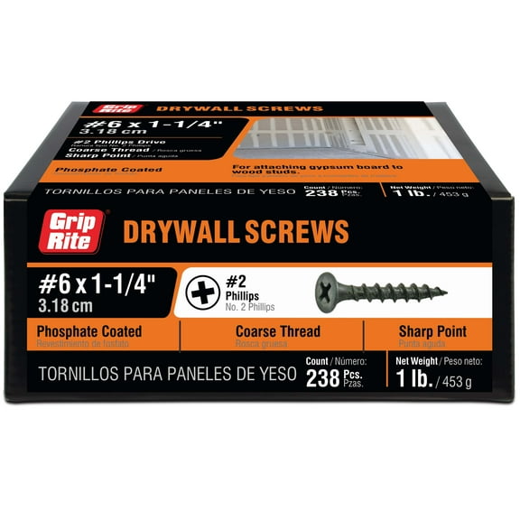 Grip-Rite #6 x 1-1/4 in. Phillips Bugle-Head Coarse Thread Sharp Point Drywall to Wood Screw 1 lb.