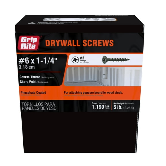 Grip-Rite #6 x 1-1/4 in. Phillips Bugle-Head Coarse Thread Sharp Point Drywall to Wood Screw 5 lb.