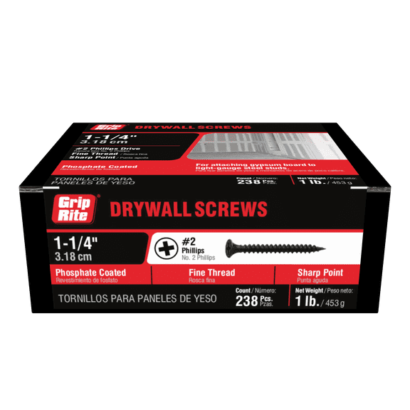 Grip-Rite #6 x 1-1/4in. Phillips Bugle-Head Fine Thread Sharp Point Drywall Screw 1lb.