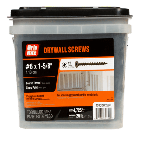 Grip-Rite #6 x 1-5/8 in. Philips Bugle-Head Coarse Thread Sharp Point Drywall Screw 25lb. Bucket