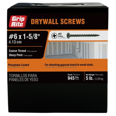 Grip-Rite #6 x 1-5/8 in. Philips Bugle-Head Coarse Thread Sharp Point Drywall Screw 5 lb.