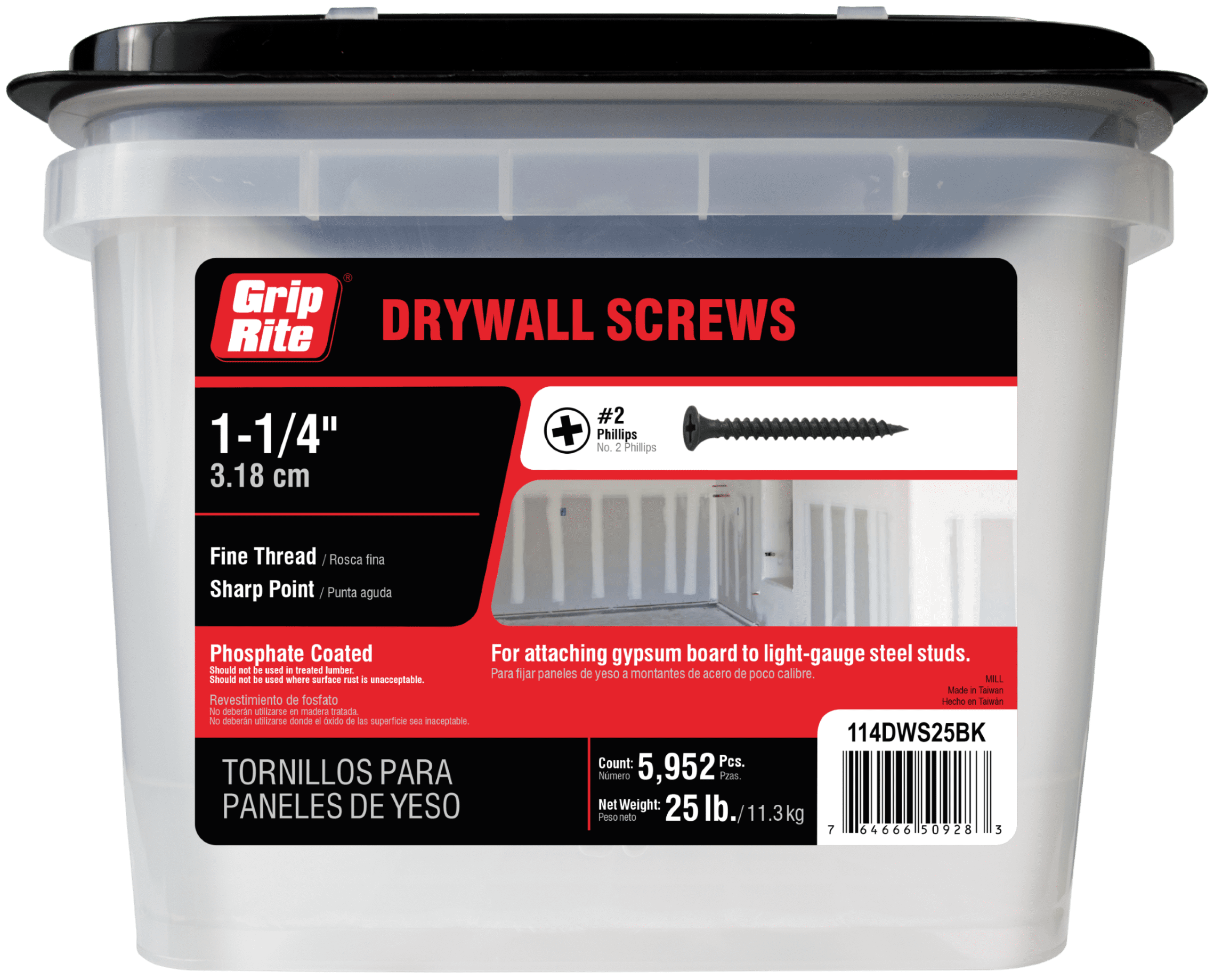 Grip-Rite #6 x 1-5/8 in. Philips Bugle-Head Fine Thread Drywall Screw 25lb. Bucket