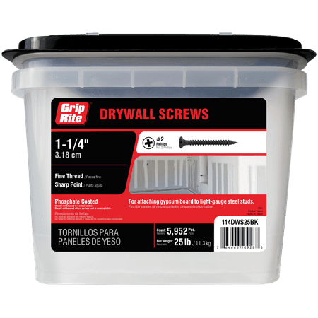 Grip-Rite #6 x 1-5/8 in. Philips Bugle-Head Fine Thread Drywall Screw 25lb. Bucket