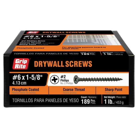 Grip-Rite #6 x 1-5/8 in. Phillips Bugle-Head Coarse Thread Sharp Point Drywall to Wood Screw 1lb.