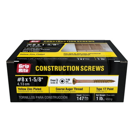 Grip-Rite #8 X 1-5/8 in. Star Drive Gold Construction Wood Screw 1 lb.