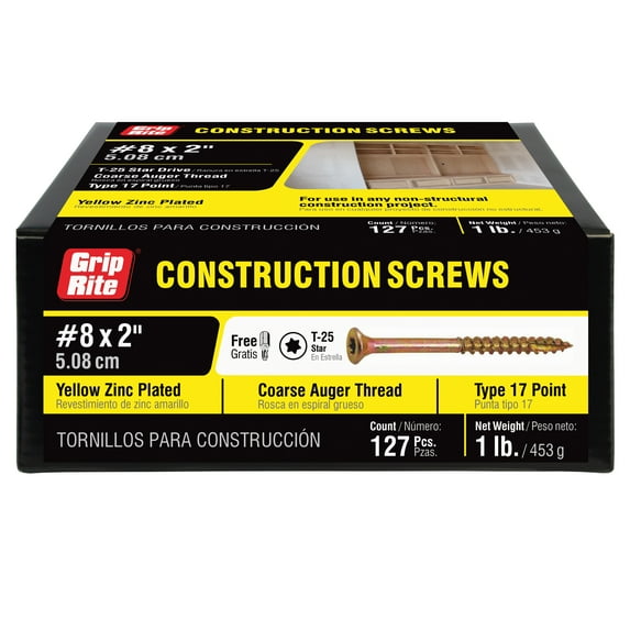 Grip-Rite #8 X 2 in. Star Drive Gold Construction Wood Screw 1 lb.