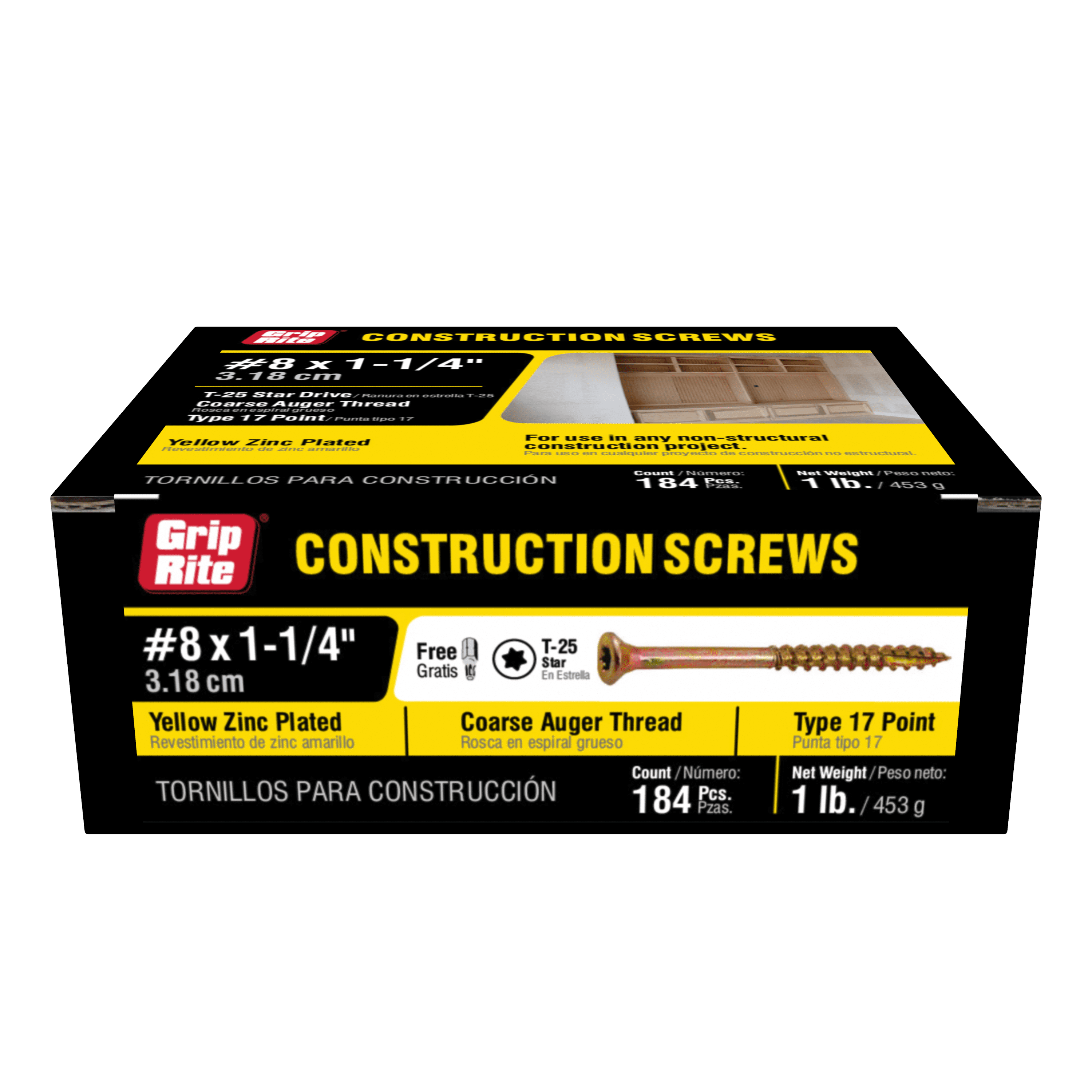 Grip-Rite #8 x 1-1/4 in. Star Drive Gold Construction Wood Screw 1lb ...