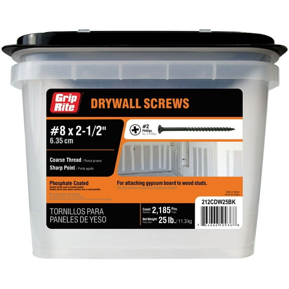 Grip-Rite #8 x 2-1/2 in. Philips Bugle-Head Coarse Thread Sharp Point Drywall Screw 25lb. Bucket