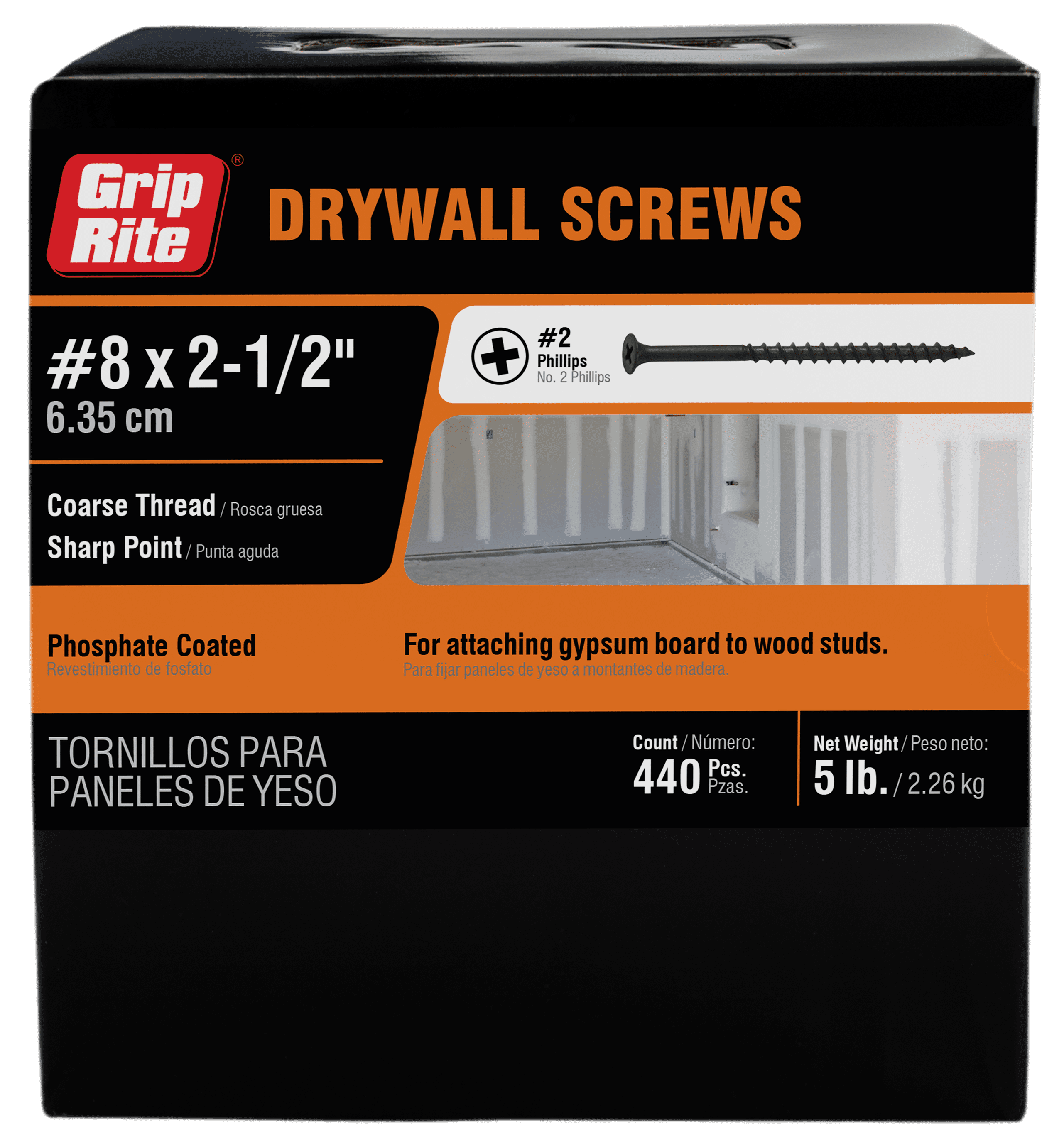 Grip-Rite #8 x 2 -1/2 in. Phillips Bugle Head Coarse Thread Sharp Point Drywall Screw 5lb.