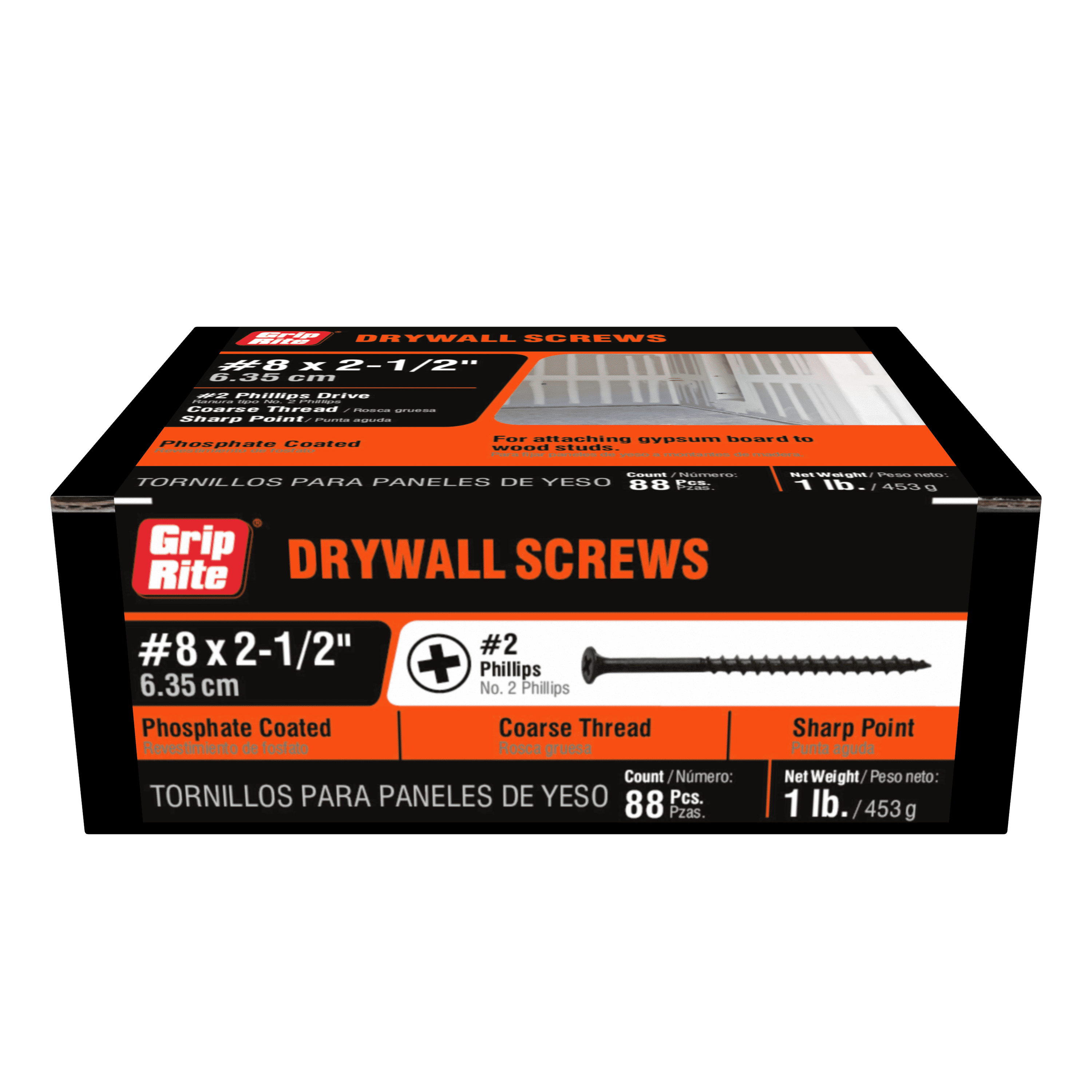 Grip-Rite #8 x 2-1/2in. Phillips Bugle-Head Coarse Thread Sharp Point Drywall to Wood Screw 1lb.