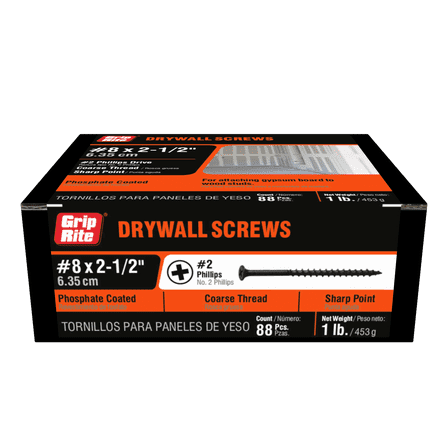 Grip-Rite #8 x 2-1/2in. Phillips Bugle-Head Coarse Thread Sharp Point Drywall to Wood Screw 1lb.