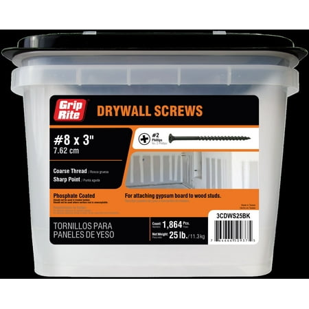 Grip-Rite #8 x 3 in. Philips Bugle-Head Coarse Thread Sharp Point Drywall Screw 25lb. Bucket