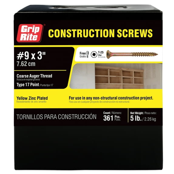 Grip-Rite #9 X 3 in. Star Drive Gold Construction Wood Screw 5 lbs.