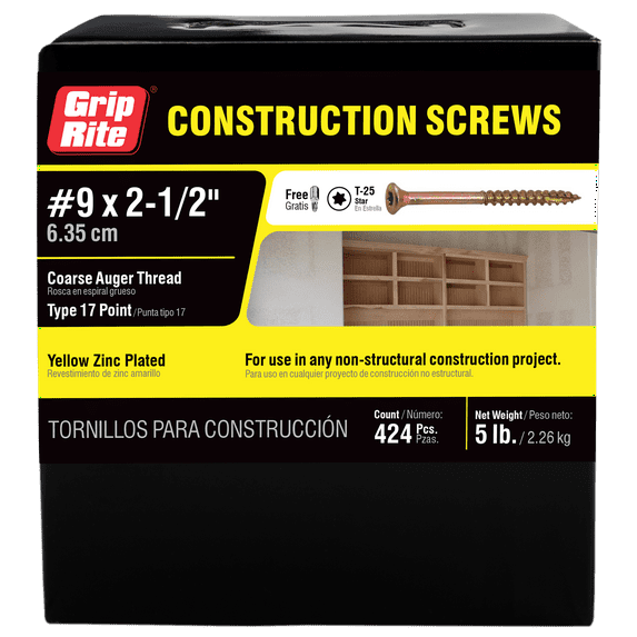 Grip-Rite #9 x 2 - 1/2 in. Star Drive Gold Construction Screw 5lb.