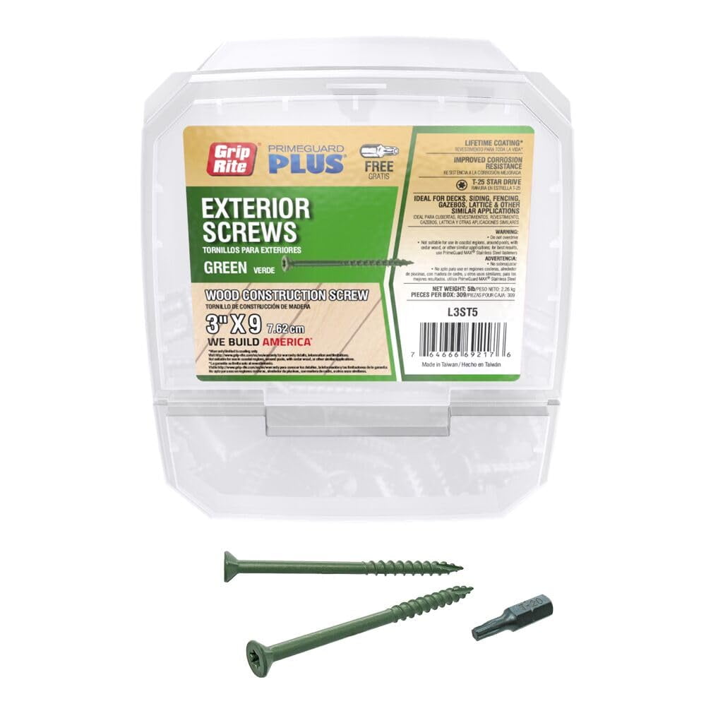 Grip Rite L3ST5 3inch by 9 Green T25 Star Drive PrimeGuard Plus Wood