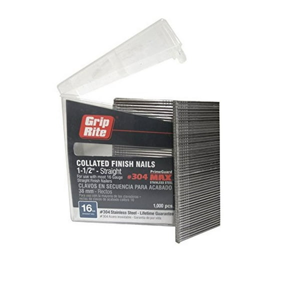 Grip Rite MAXB64872 16ga 304-SS Straight Nails in Belt Clip Box PK of 1K,1-1/2"