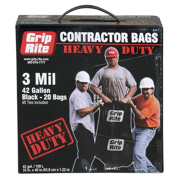 Grip Rite Prime Guard GRHDCBAG20 Grip Rite Heavy Duty 3 Mil Black Contractor Trash Bags 20 per box